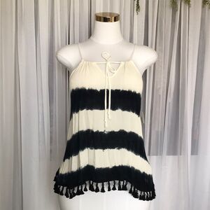 Tie Dye Gauzy Top with Tassel Trim